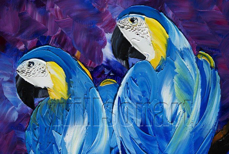 animal art blue parrot textured palette knife canvas oil painting