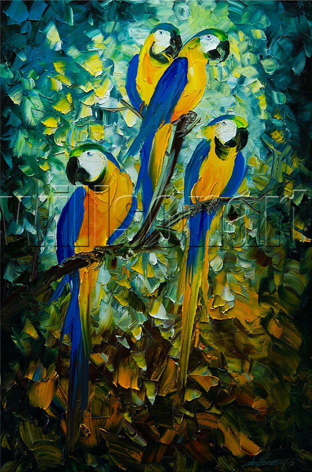Parrot Original Textured Palette Knife Animal Oil Painting Modern Bird Art  20X30 – Original Textured Palette Knife Paintings by Willson Lau