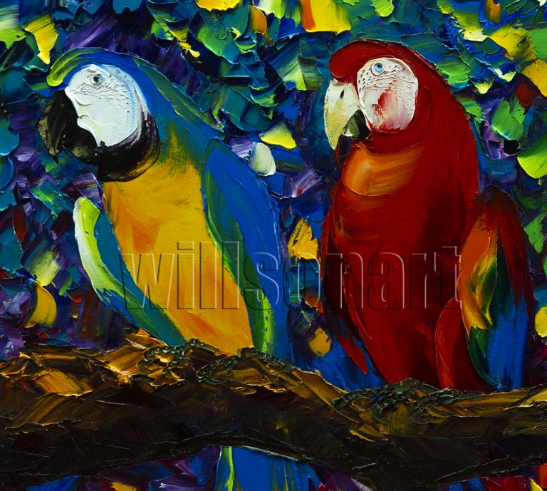 animal art parrot bird textured palette knife canvas oil painting