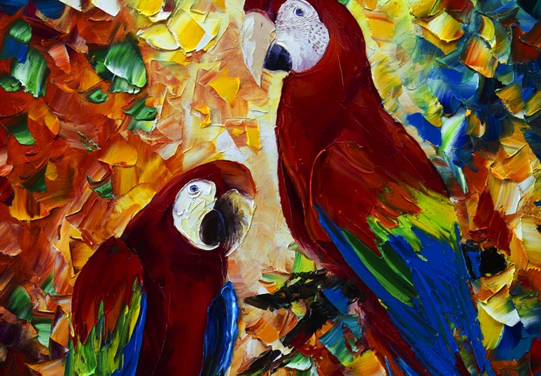 animal art parrot textured palette knife canvas oil painting