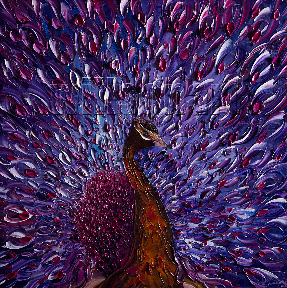 animal art peacock bird textured palette knife canvas oil painting