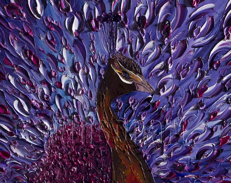 animal art peacock bird textured palette knife canvas oil painting