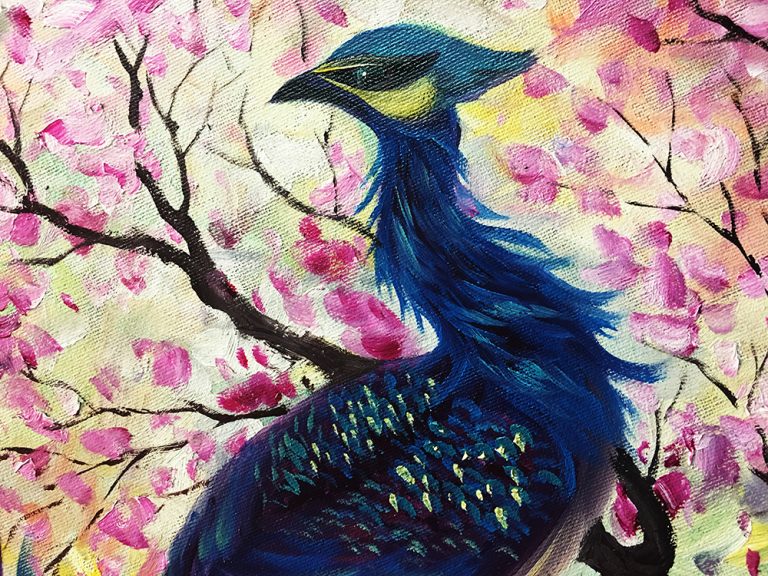animal art peacock bird textured palette knife canvas painting