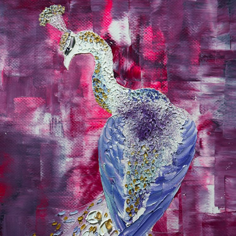 animal art peacock bird textured palette knife canvas painting wall decor 16x20inches