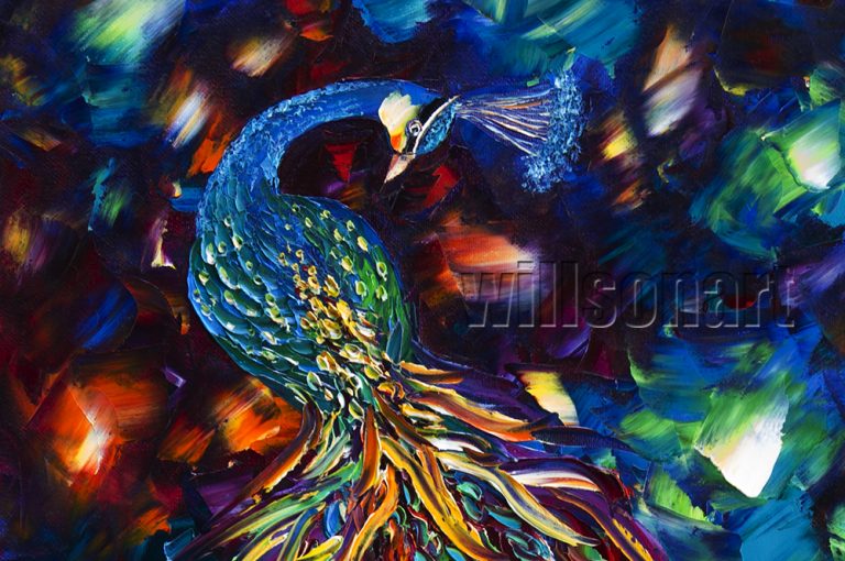 animal art peacock bird textured palette knife canvas painting wall decor 20x40inches