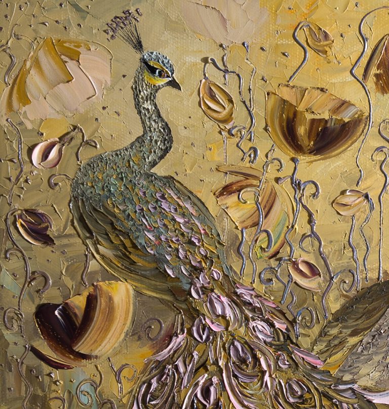 animal art peacock bird textured palette knife canvas painting wall decor