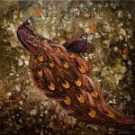 animal art peacock textured palette knife canvas oil painting