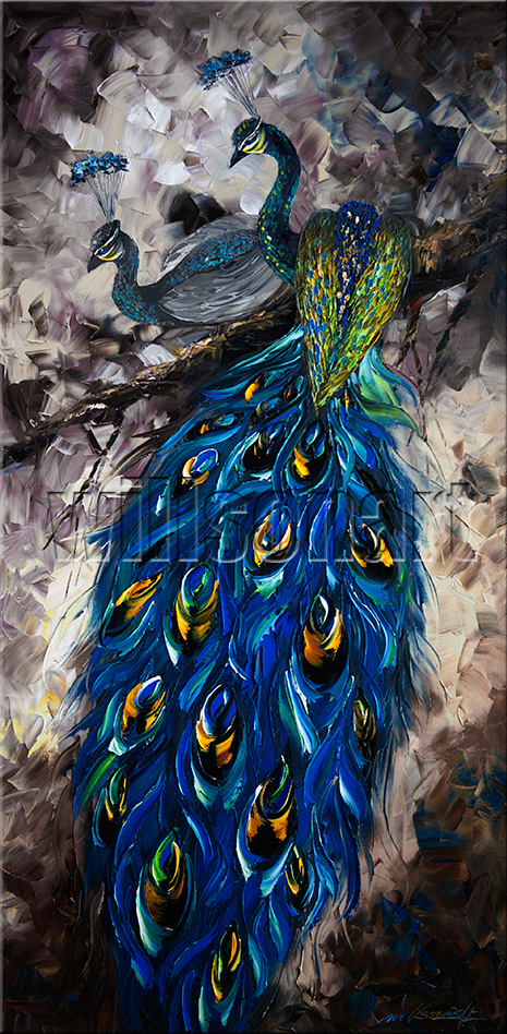 animal art peacock textured palette knife canvas oil painting modern home decor