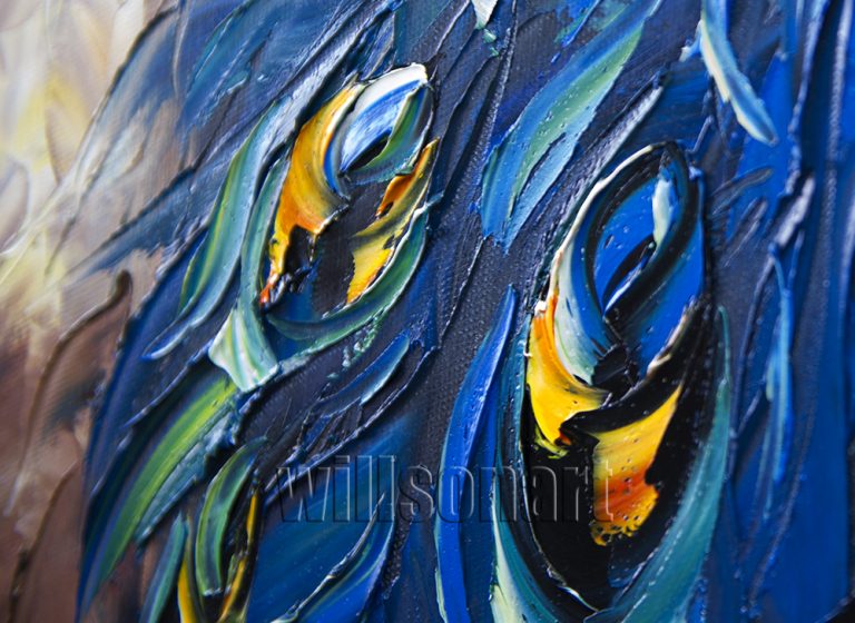 animal art peacock textured palette knife canvas oil painting modern home decor