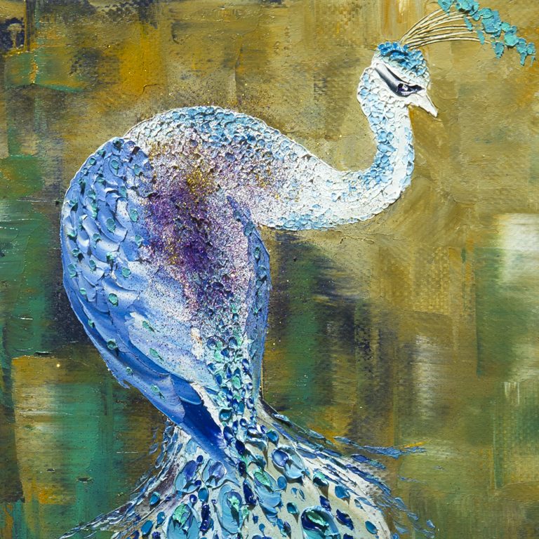 animal art peacock textured palette knife canvas oil painting wall decor 16x20inches