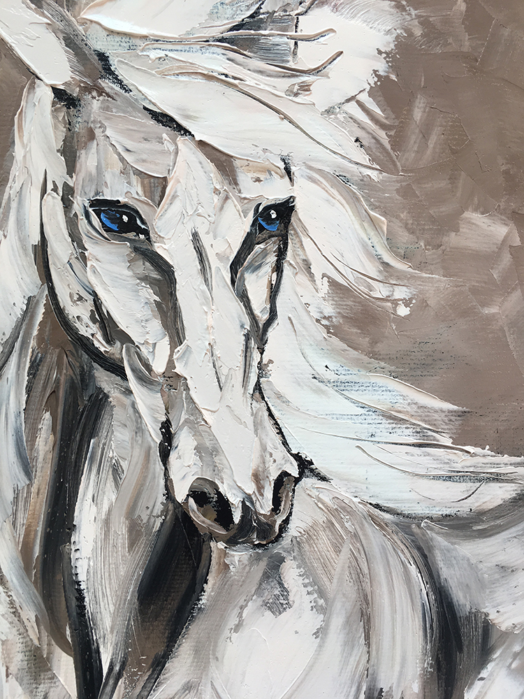 animal portrait textured palette knife horse canvas painting