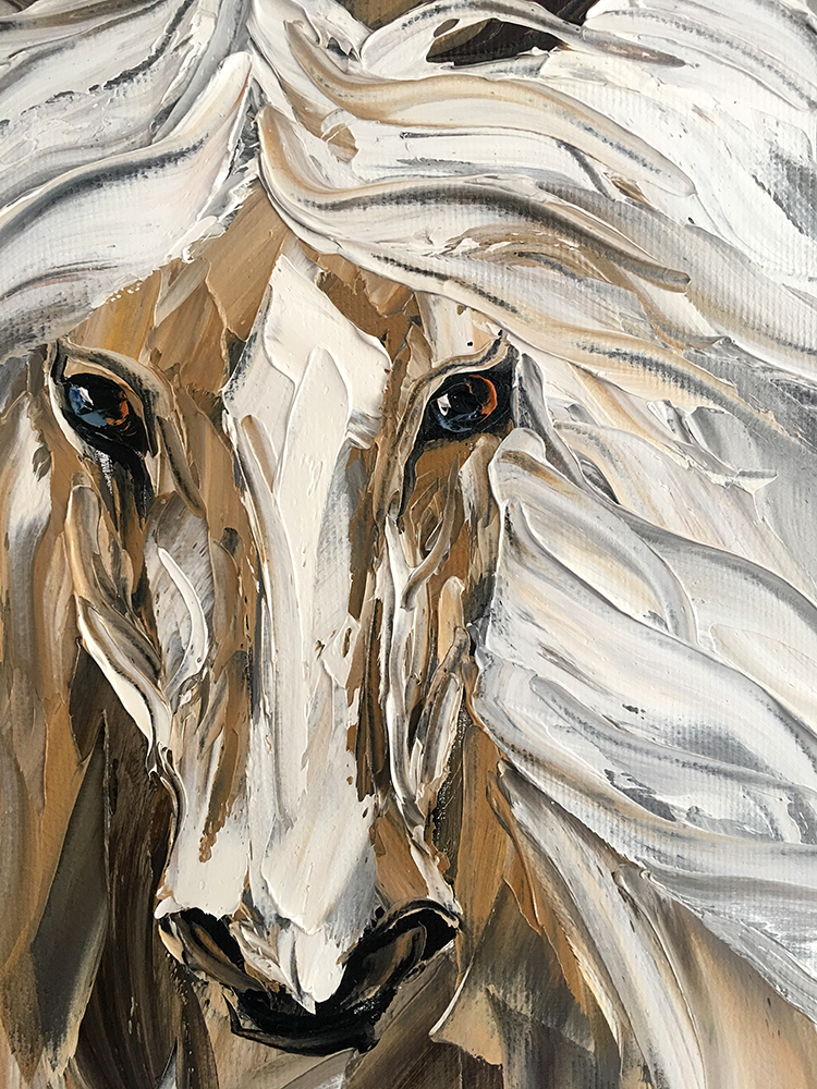 animal portrait textured palette knife horse canvas painting 20x40inches