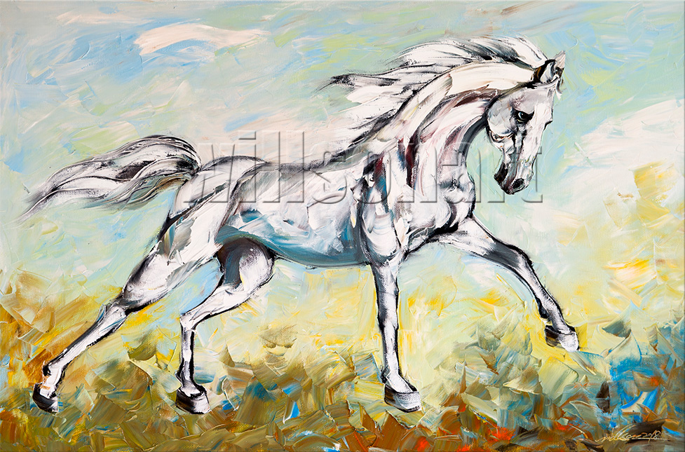 animal portrait textured palette knife horse canvas painting 24x36inches