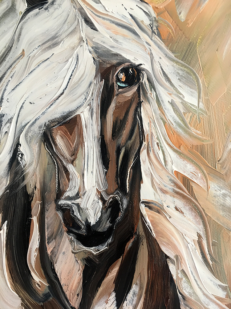 animal portrait textured palette knife horse oil painting 12x36inches