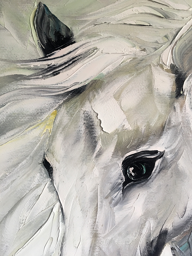 animal portrait textured palette knife horse oil painting 16x20inches