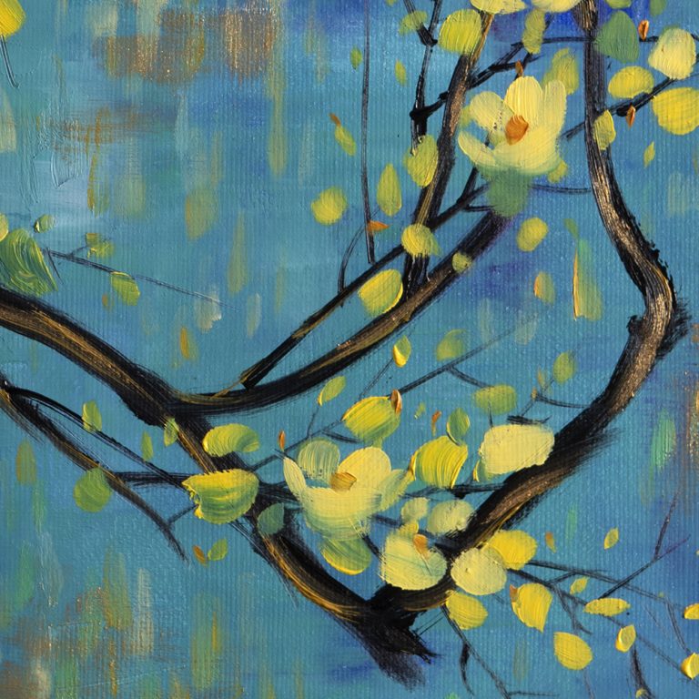 asian blossoms plum oil painting