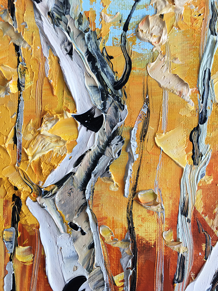 autumn birch forest landscape tree textured palette knife canvas painting