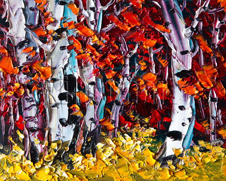autumn birch forest seasons landscape tree textured canvas oil painting