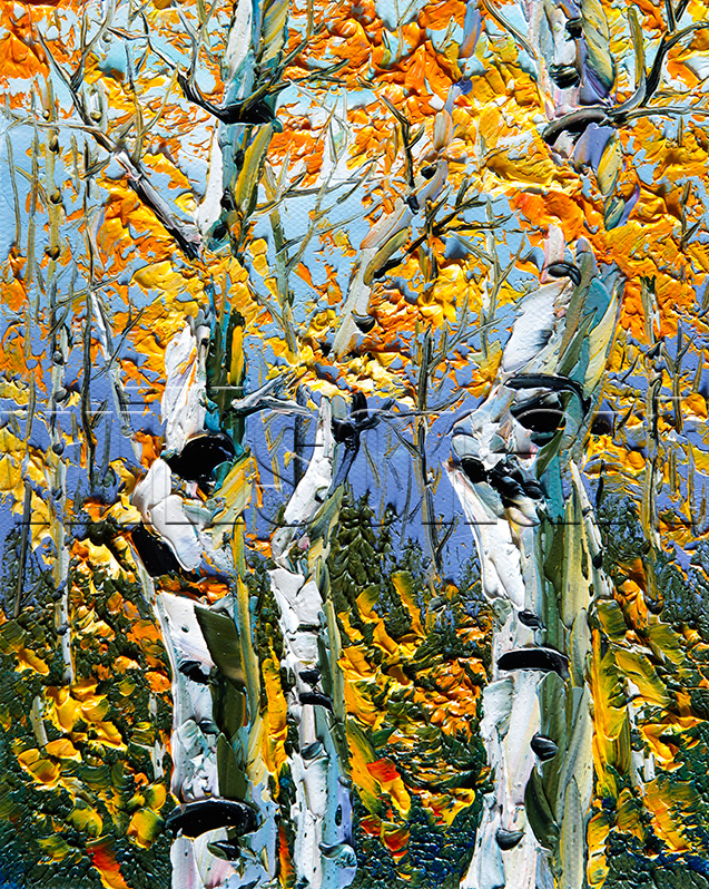 autumn birch forest seasons landscape tree textured oil painting