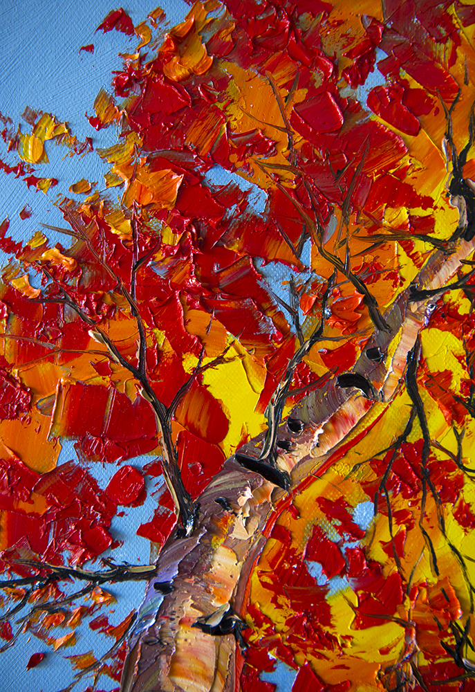 Autumn Birch Forest Oil Painting Textured Palette Knife Original