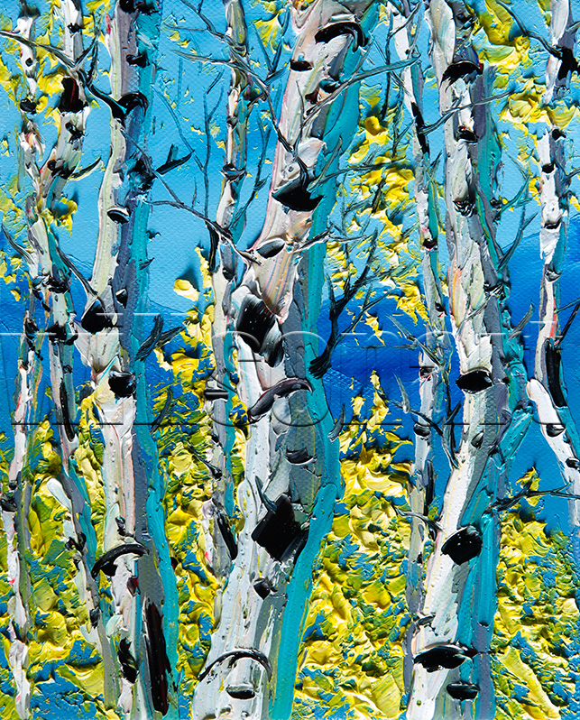 autumn birch forest seasons landscape tree textured palette knife canvas painting wall art
