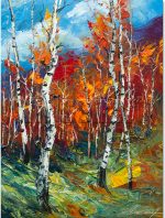 autumn birch oil painting