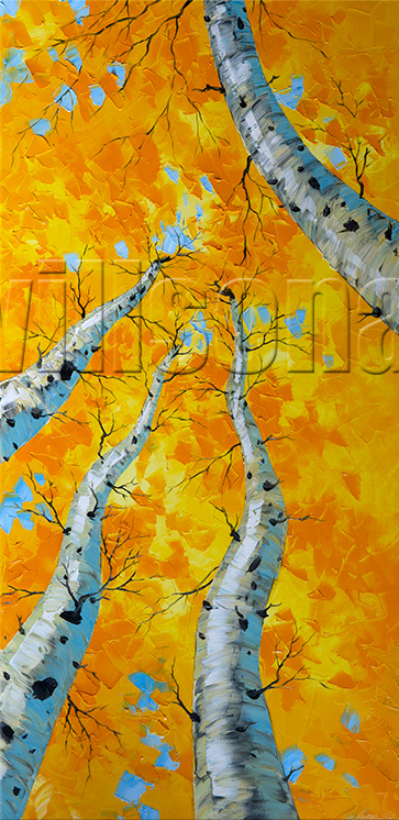 autumn landscape birch forest textured palette knife canvas oil painting