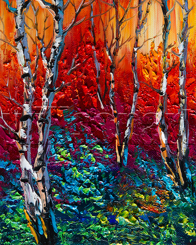 birch forest landscape tree textured palette knife canvas painting