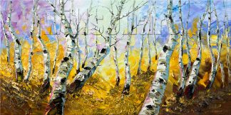 birch forest seasons landscape tree textured palette knife canvas painting