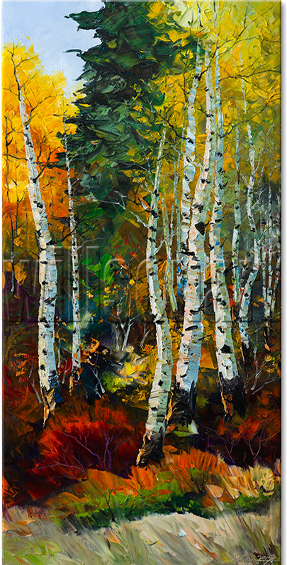 birch tree forest oil painting wall decor