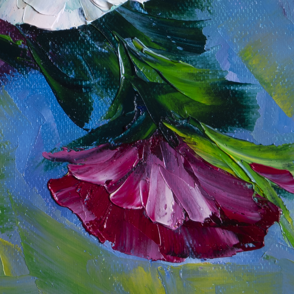 Iris Flower Original Textured Palette Knife Oil Painting Modern Floral Art  12X16 – Original Textured Palette Knife Paintings by Willson Lau