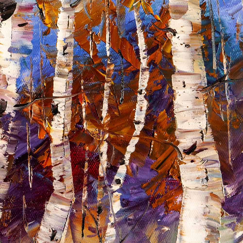 Autumn Birch Forest Oil Painting Textured Palette Knife Original Art 16X20  – Original Textured Palette Knife Paintings by Willson Lau