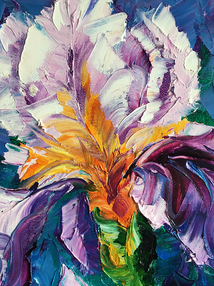 Iris Flower Original Textured Palette Knife Oil Painting Modern Floral Art  12X16 – Original Textured Palette Knife Paintings by Willson Lau