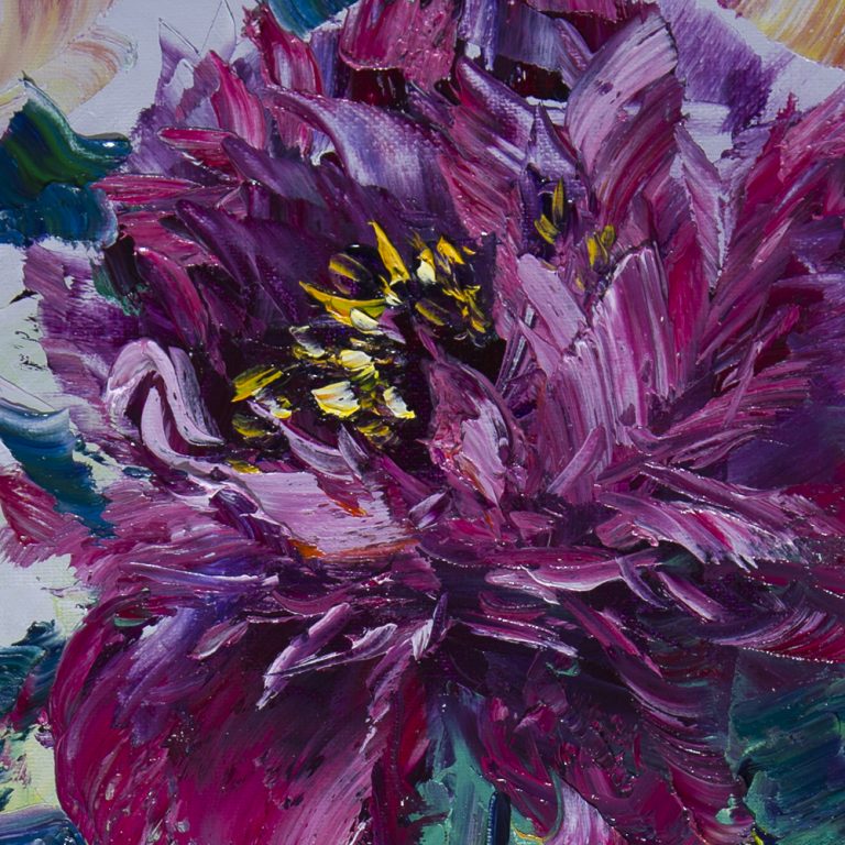 flower oil painting peony textured wall art