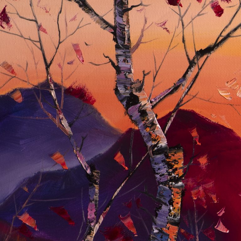 birch landscape textured large oil painting