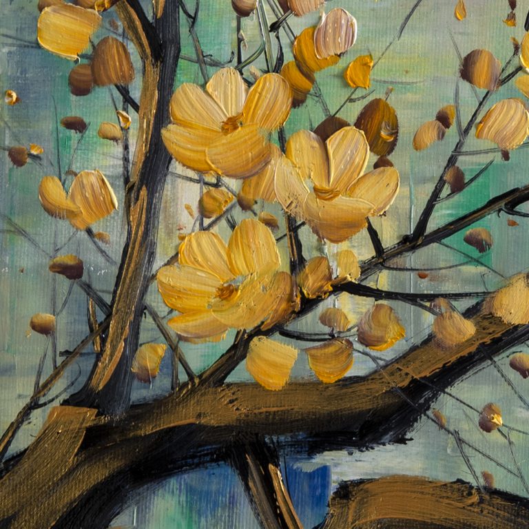 golden zen asian blossom canvas large oil painting