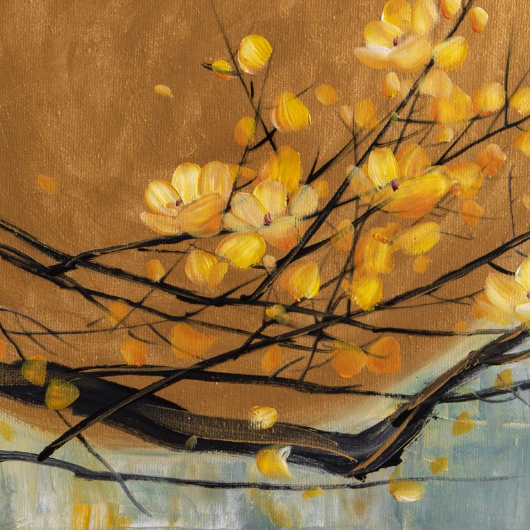 golden zen asian blossom flower large oil painting