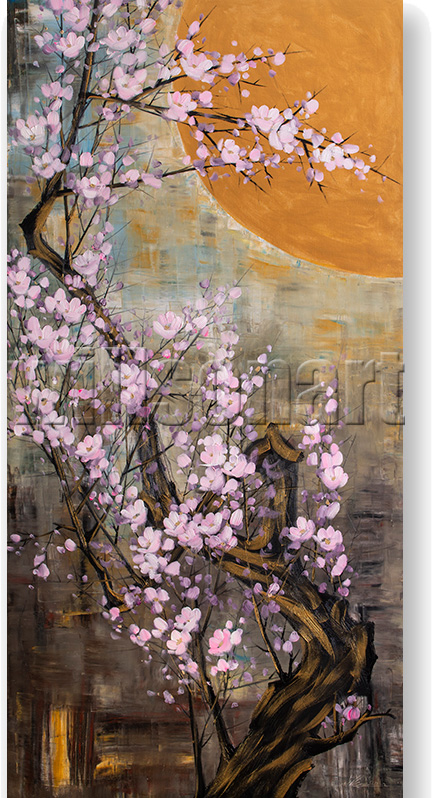 golden zen asian blossom huge oil painting