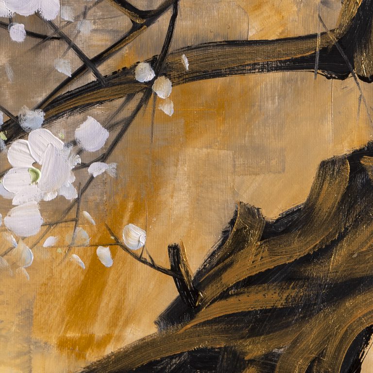 golden zen asian blossom large canvas painting