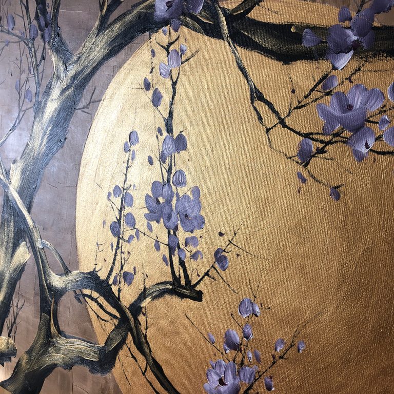 golden zen asian plum blossom flower large oil painting