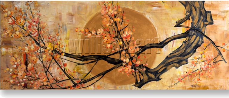 golden zen asian plum blossom large canvas painting