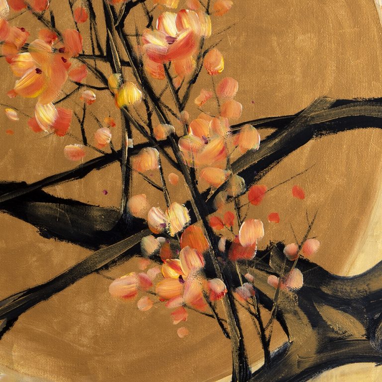 golden zen asian plum blossom large canvas painting