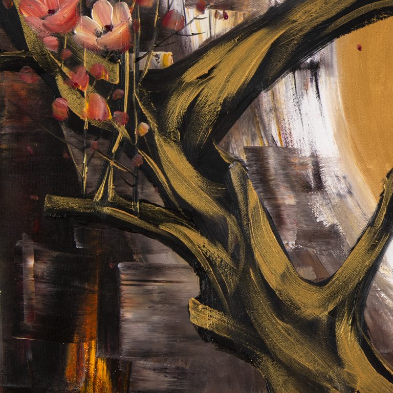 golden zen asian plum blossom large oil painting