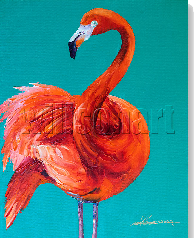Original Flamingo Oil Painting Textured Palette Knife Modern Contemporary Animal  Art 16X20 – Original Textured Palette Knife Paintings by Willson Lau