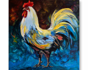impasto painting rooster animal bird art wall decor