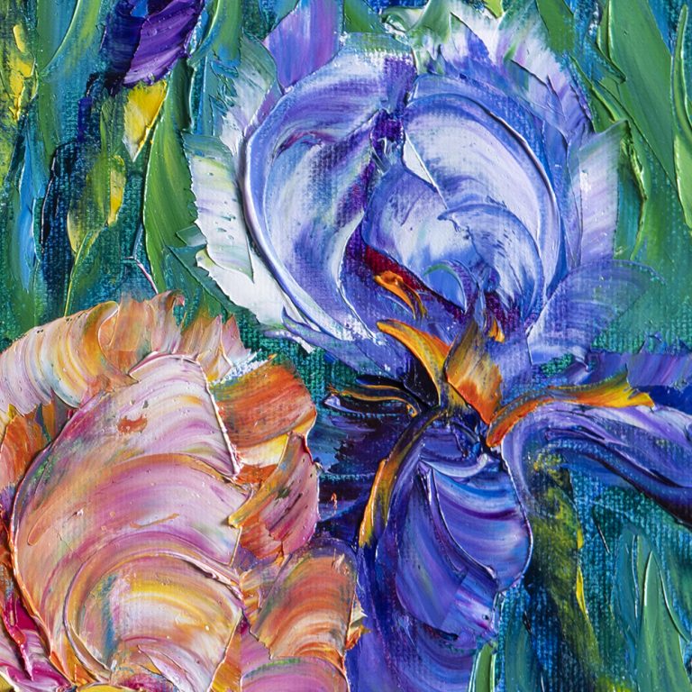 iris blue textured palette knife oil painting