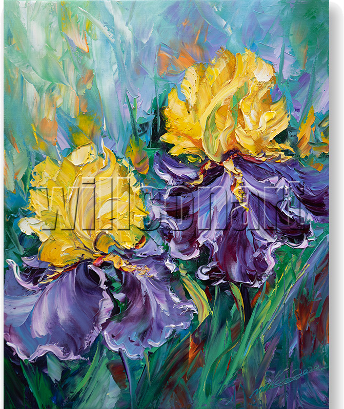 iris flower textured palette knife canvas oil painting