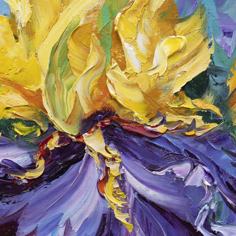 iris flower textured palette knife canvas oil painting