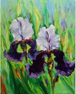 iris flower textured palette knife painting wall decor