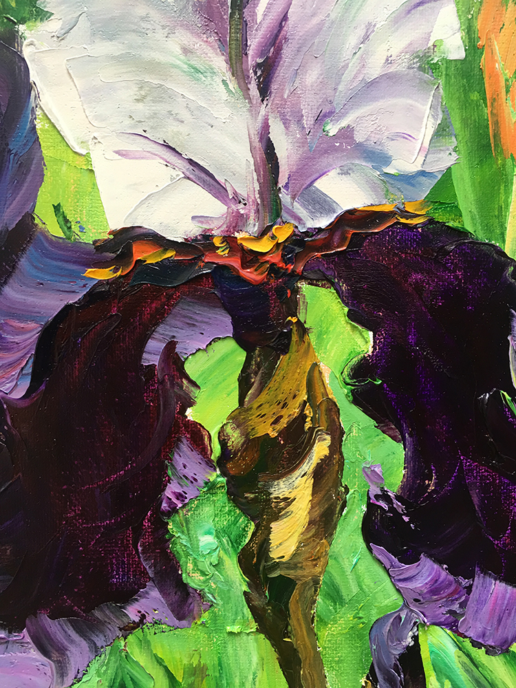 iris flower textured palette knife painting wall decor